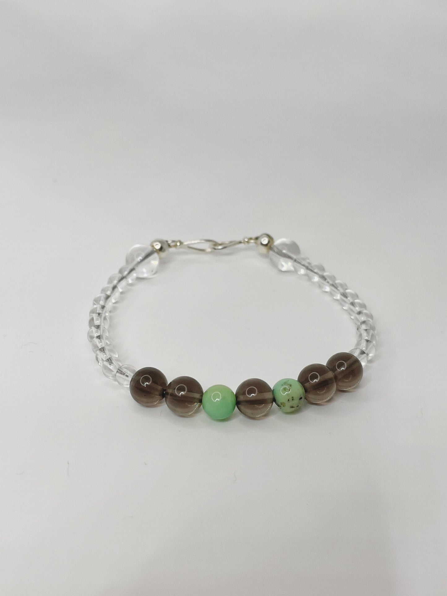 Harmonious Heart Bracelet: Chrysoprase, Smokey Quartz, and Quartz Gemstone Bracelet with Sterling Silver