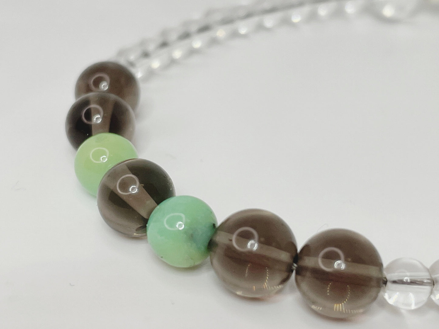 Harmonious Heart Bracelet: Chrysoprase, Smokey Quartz, and Quartz Gemstone Bracelet with Sterling Silver