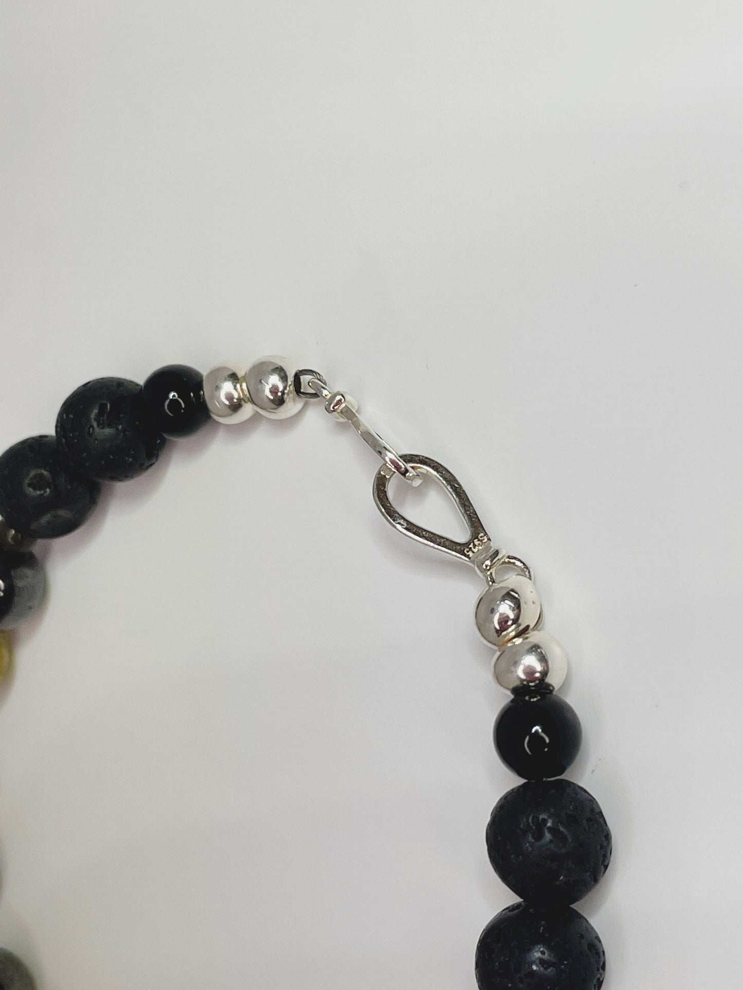 Jade, Hematite, Lava beads, Tiger Iron, and Gold Obsidian Breathbeads Bracelet with Sterling Silver