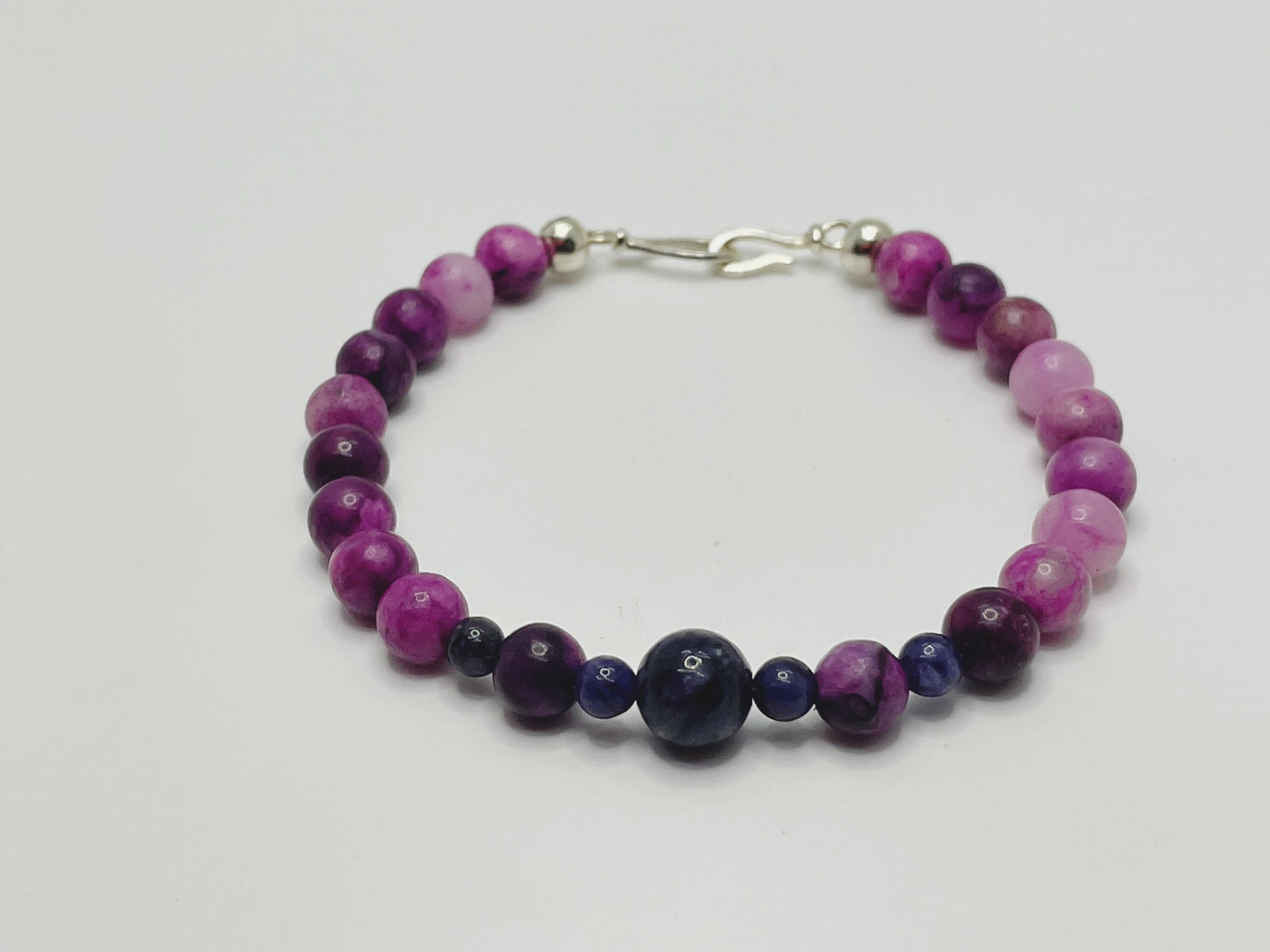 Sugalite and Charoite Gemstone Bracelet with Sterling Silver Clasp