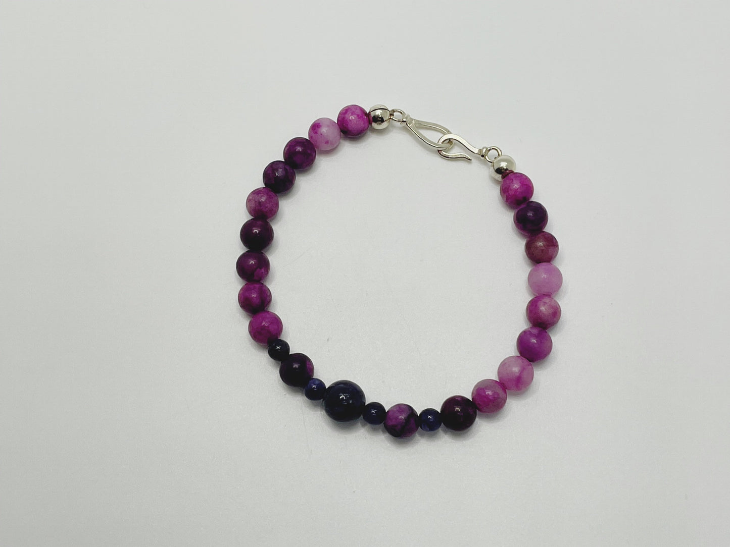 Sugalite and Charoite Gemstone Bracelet with Sterling Silver Clasp