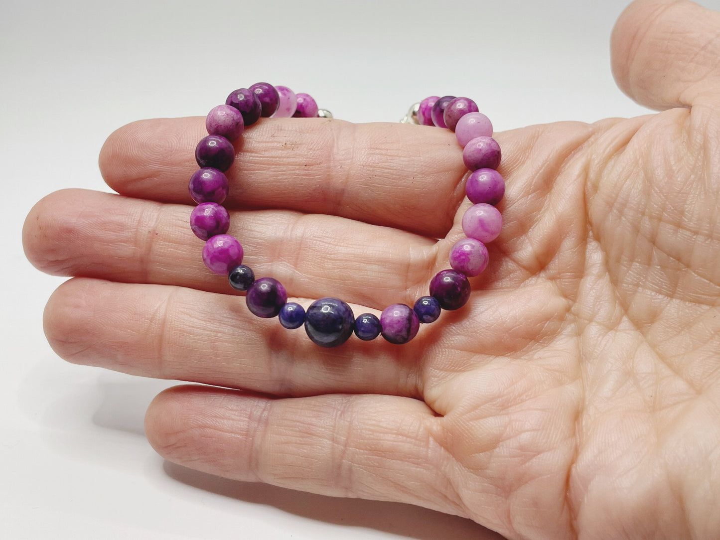 Sugalite and Charoite Gemstone Bracelet with Sterling Silver Clasp