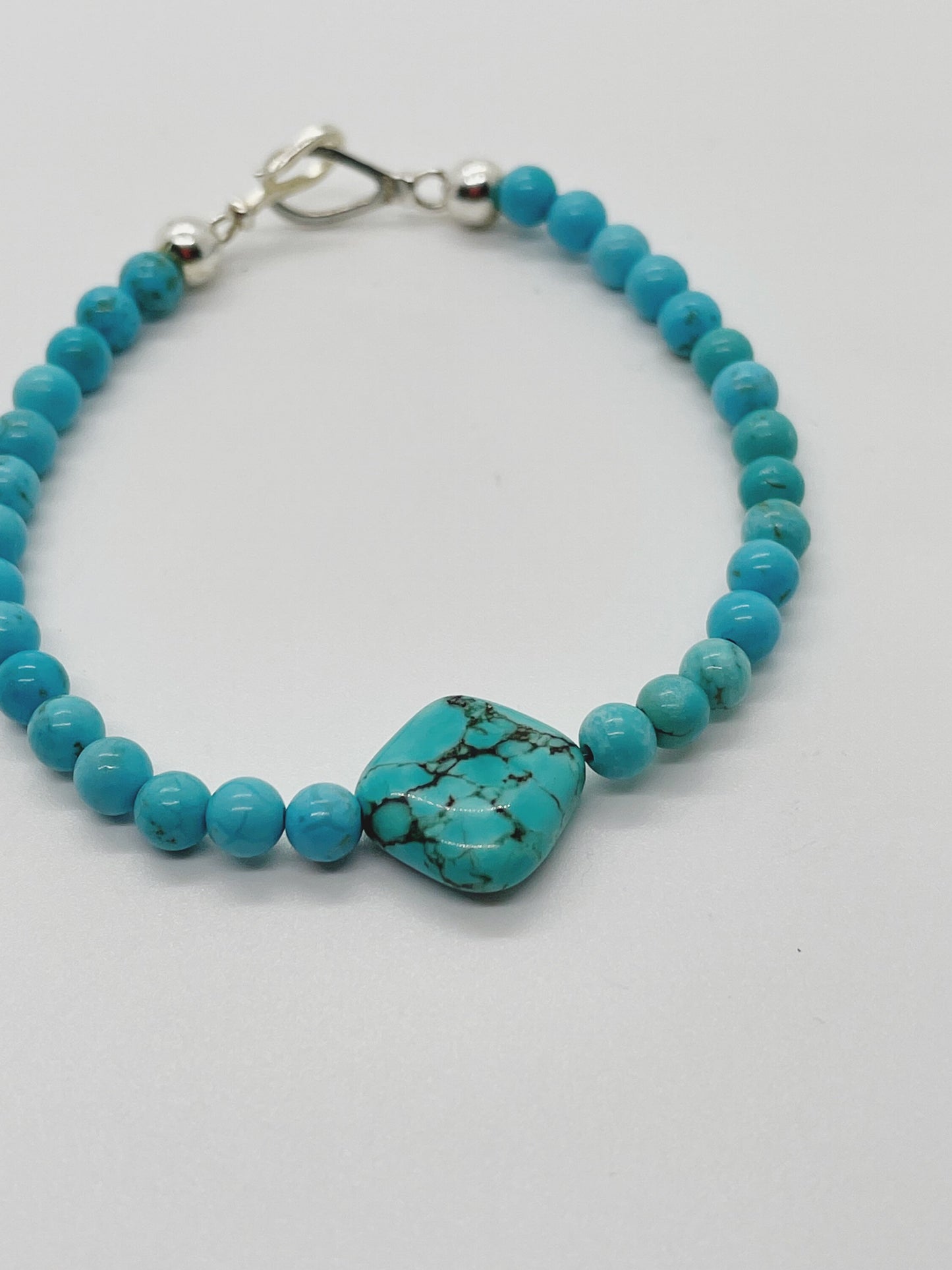 Turquoise and Turquenite Crystal Bracelet with Sterling Silver Clasp