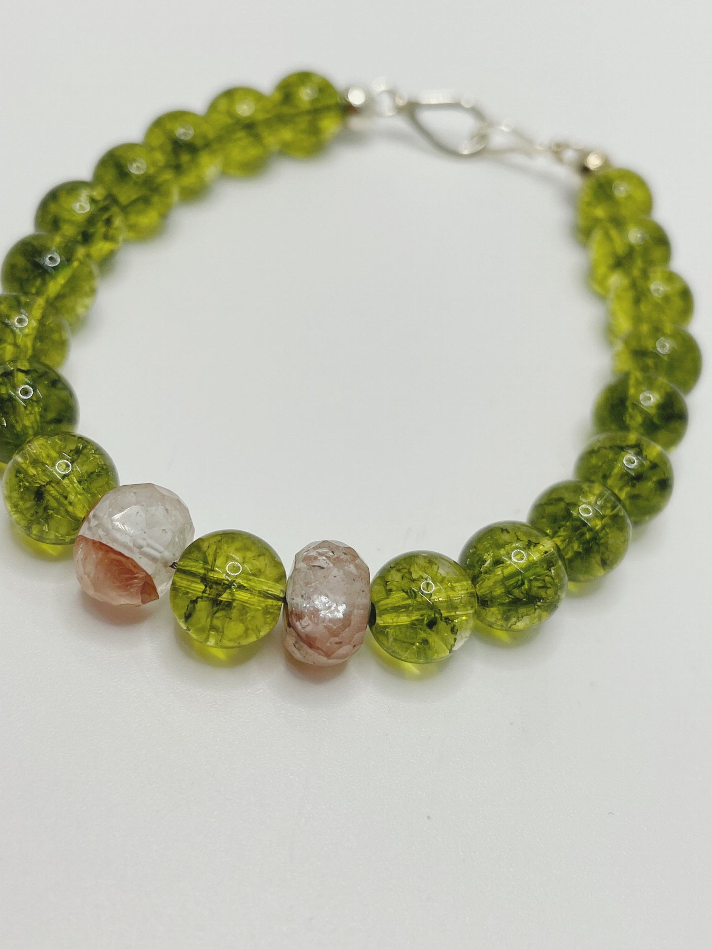 Peridot and Fire Quartz Crystal Gemstone Bracelet with Sterling Silver Clasp