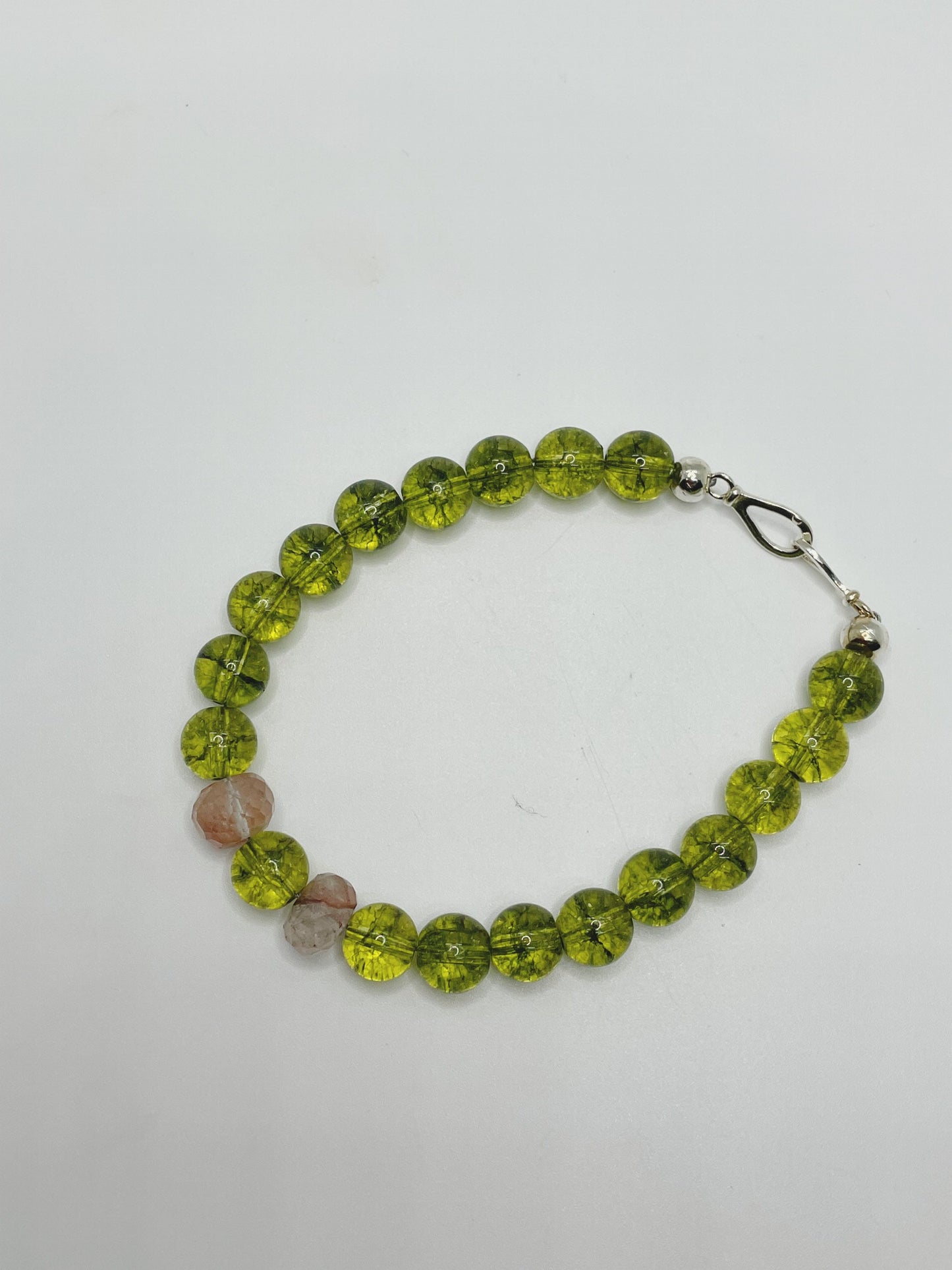 Peridot and Fire Quartz Crystal Gemstone Bracelet with Sterling Silver Clasp