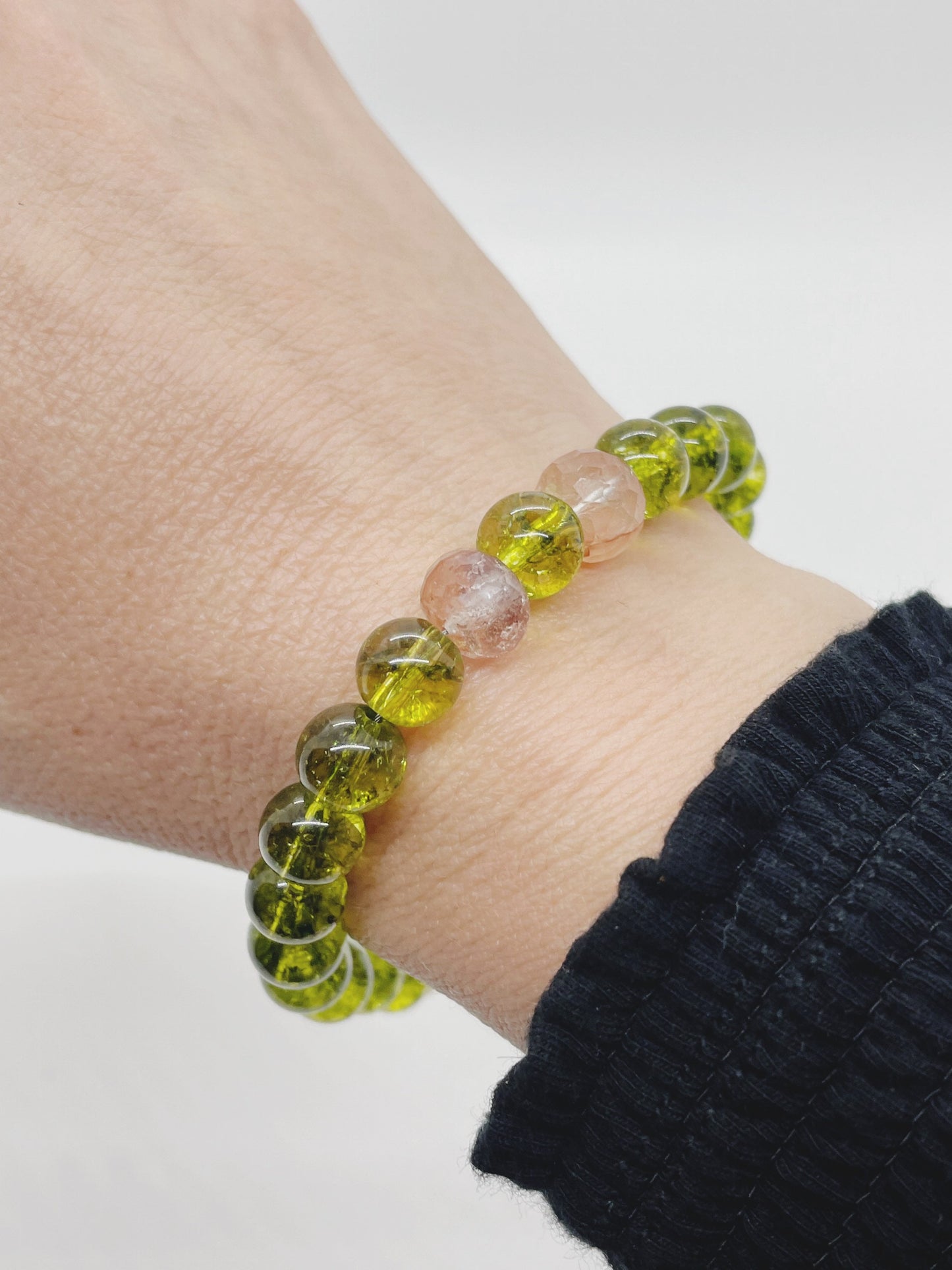 Peridot and Fire Quartz Crystal Gemstone Bracelet with Sterling Silver Clasp