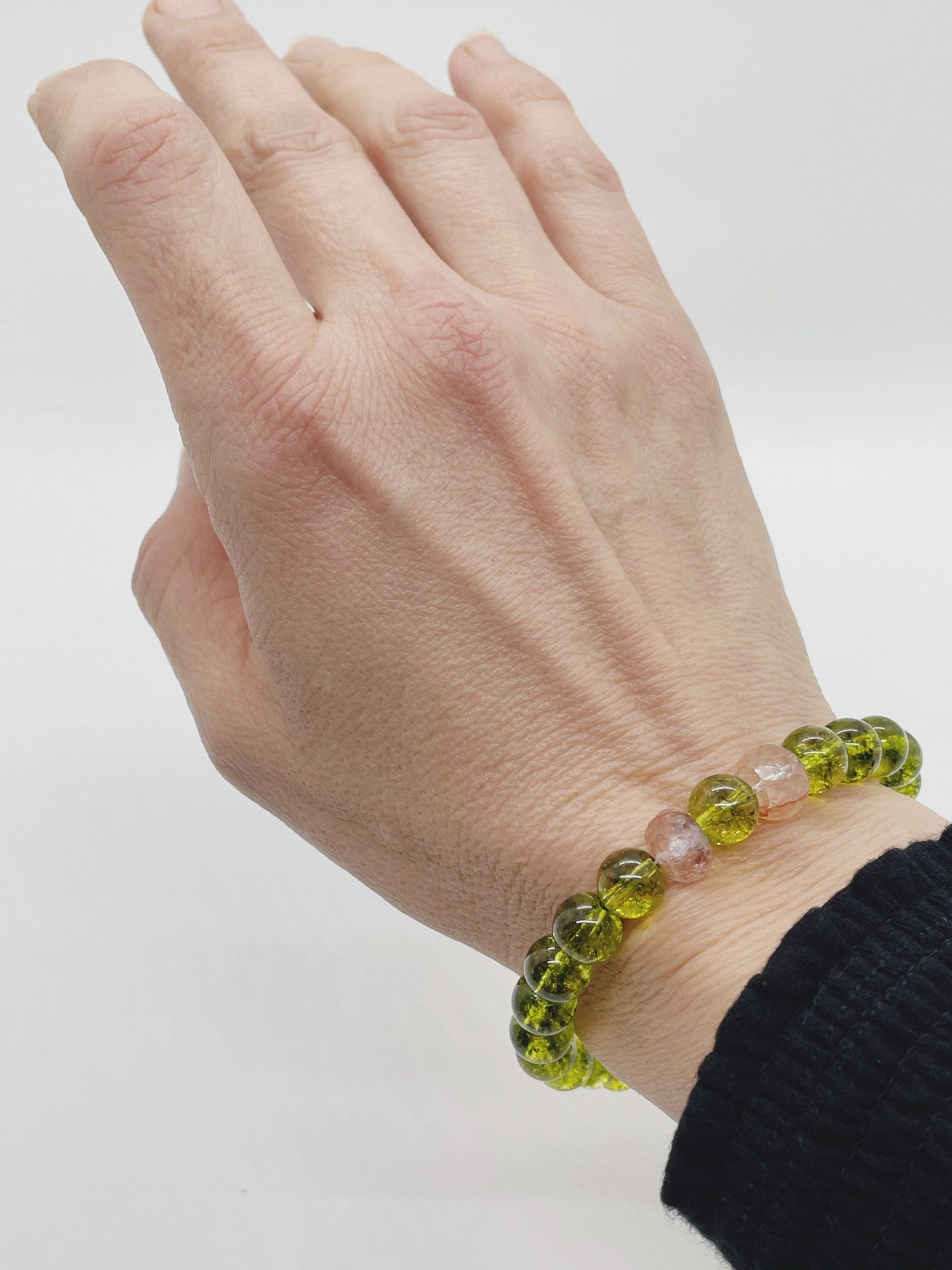 Peridot and Fire Quartz Crystal Gemstone Bracelet with Sterling Silver Clasp