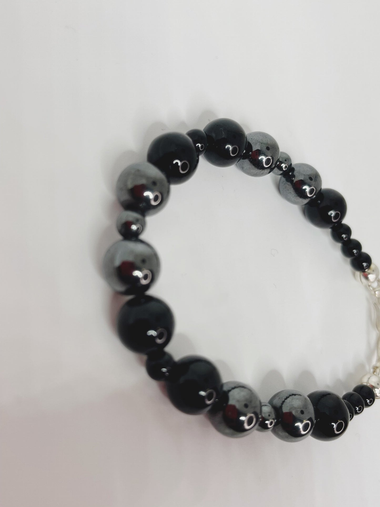 Hematite and Black Onyx Breathbeads Bracelet with Sterling Silver Clasp