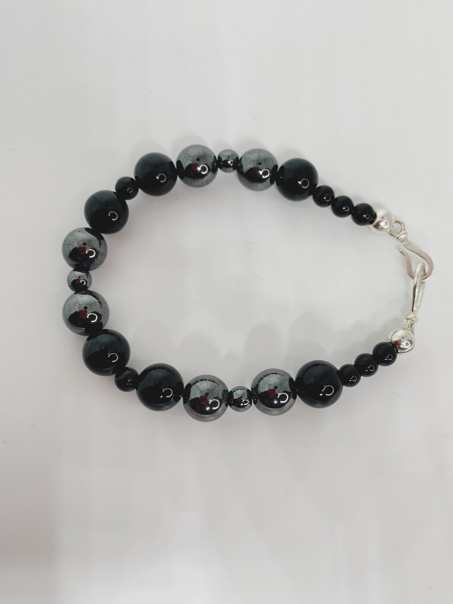 Hematite and Black Onyx Breathbeads Bracelet with Sterling Silver Clasp