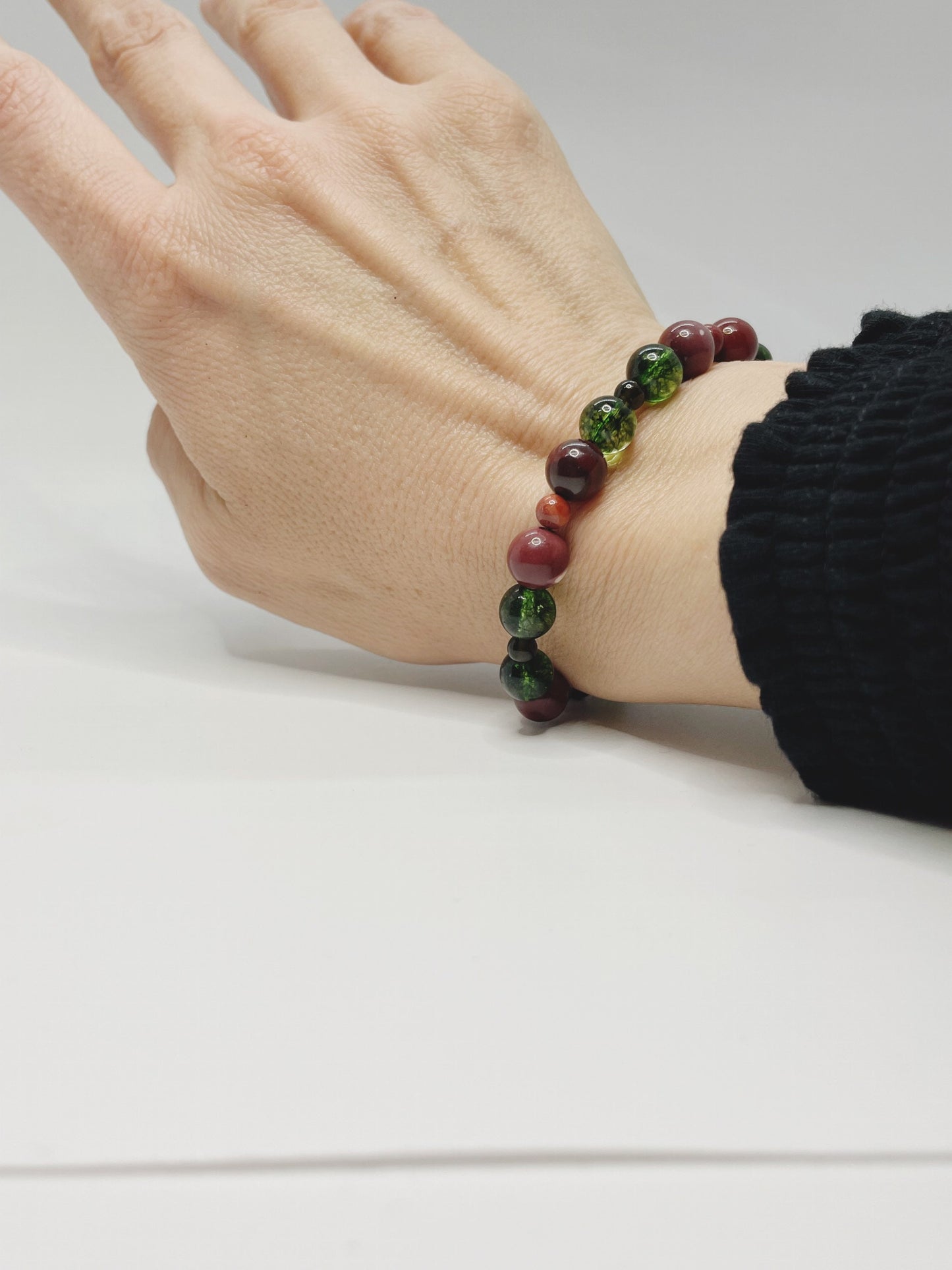 Mookaite, Gold Obsidian, and Peridot Breathbeads Bracelet