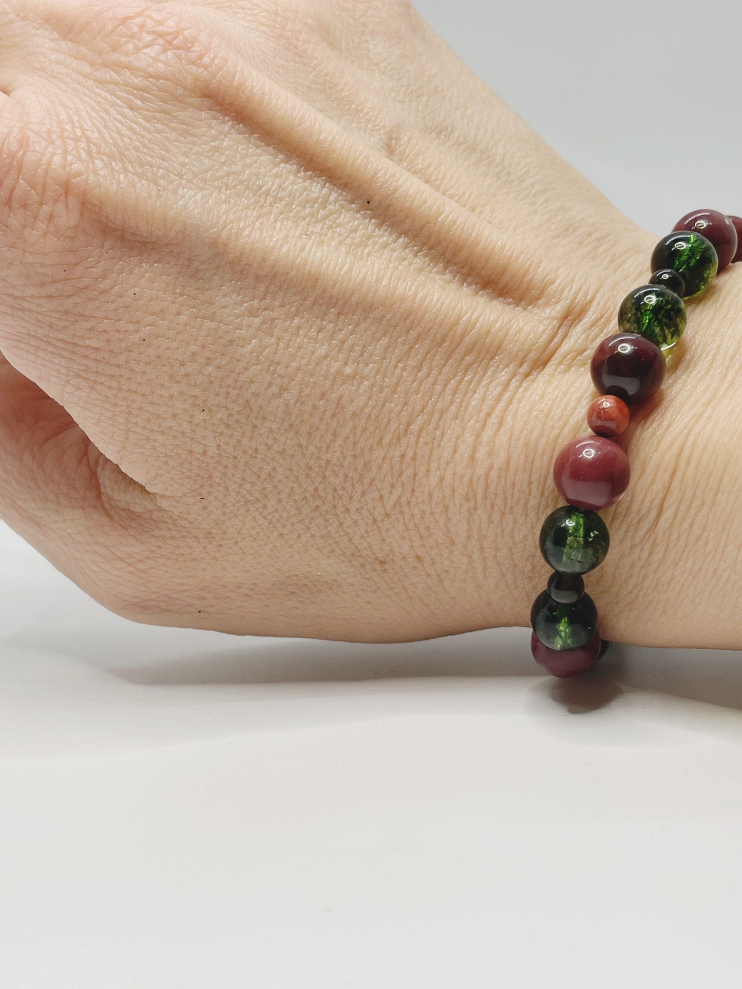 Mookaite, Gold Obsidian, and Peridot Breathbeads Bracelet