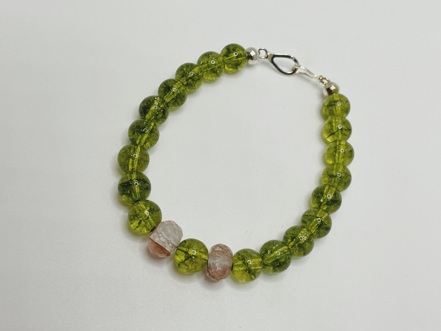 Peridot and Fire Quartz Crystal Gemstone Bracelet with Sterling Silver Clasp