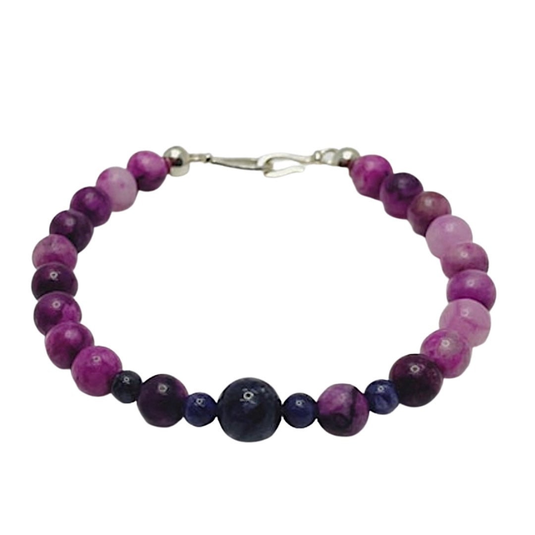 Sugalite and Charoite Gemstone Bracelet with Sterling Silver Clasp.  Shades of purple.