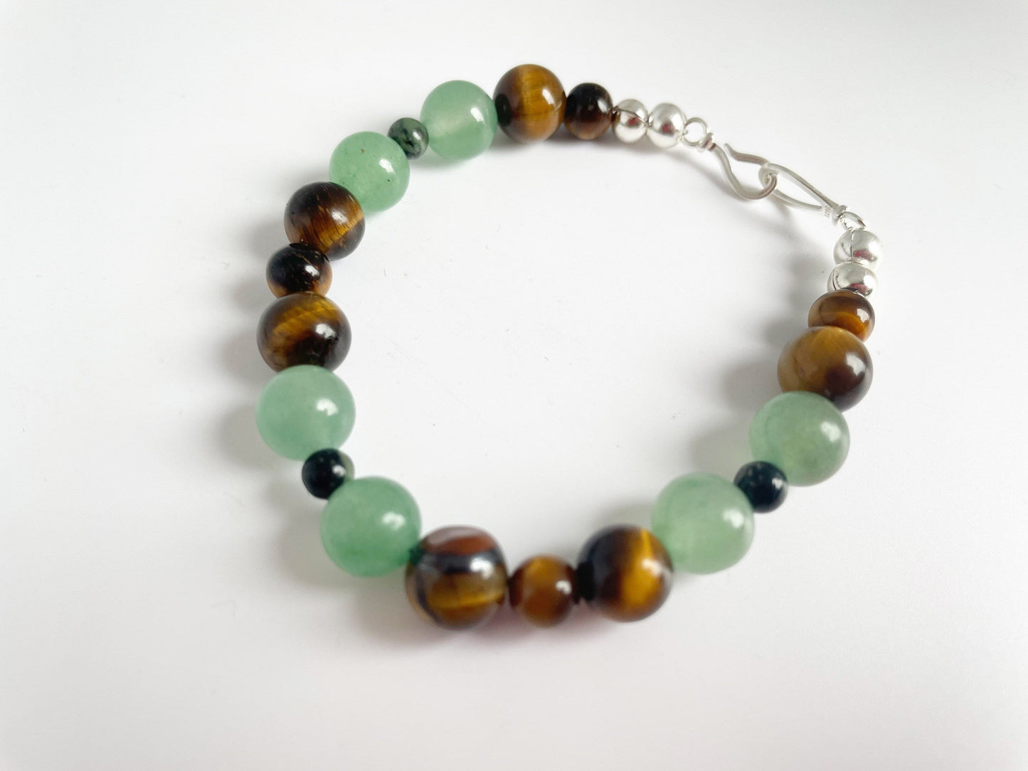 Tigers eye, Green Aventurine, and Kambaba Jasper Breathbeads Bracelet with Sterling Silver Clasp