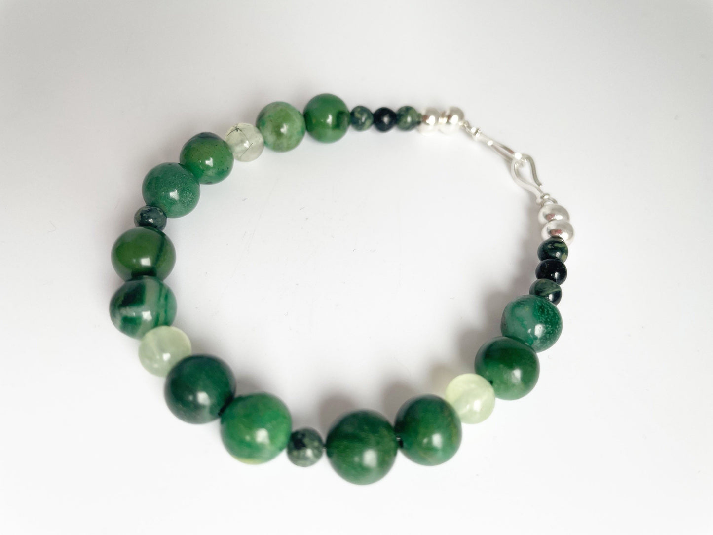 Verdite, Prehnite, and Kambaba Jasper Breathbeads Bracelet with Sterling Silver Clasp