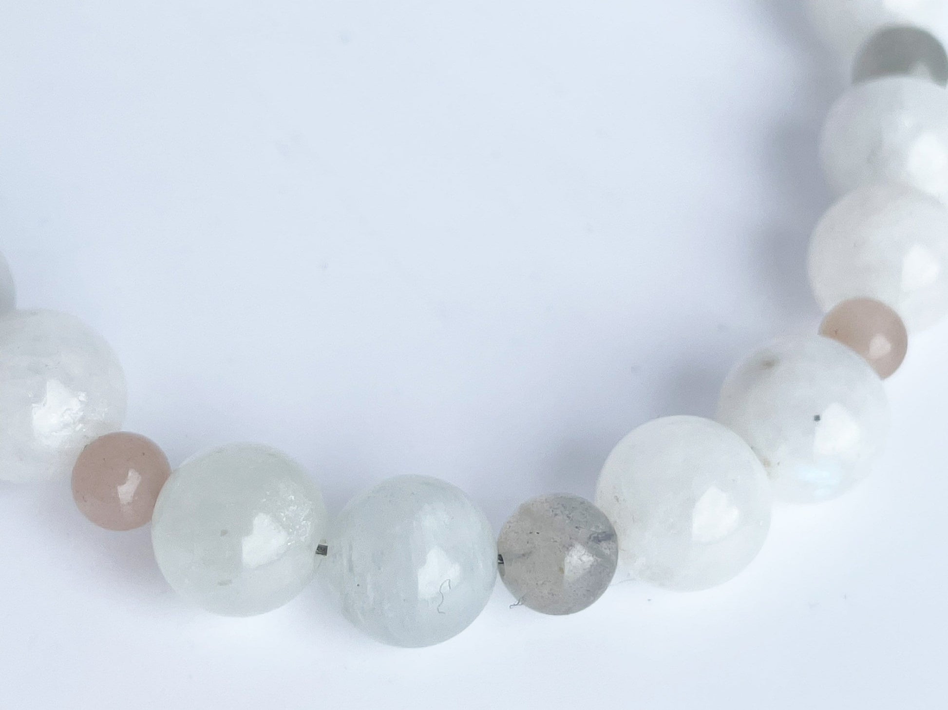 Moonstone, Labradorite and Pink Moonstone Breathbead Bracelet with Sterling Silver Clasp