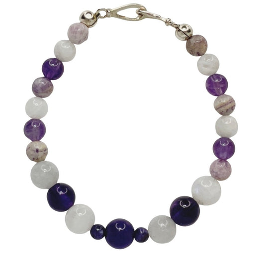 Best Life Bracelet: Charoite, Moonstone, and Amethyst Gemstone Bracelet with Sterling Silver