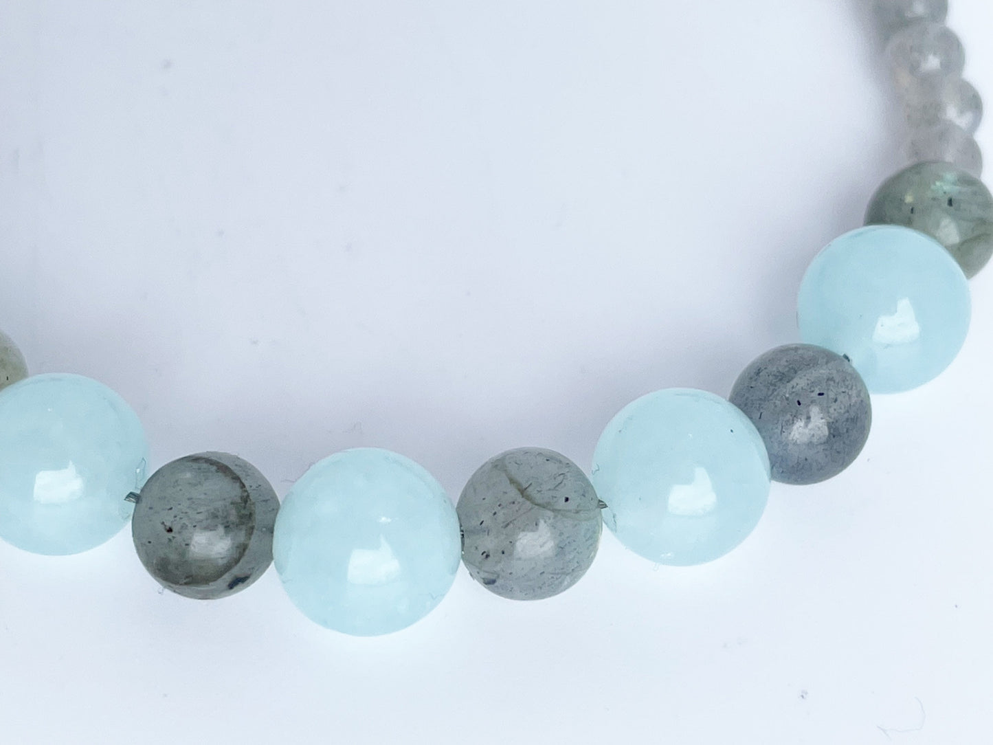 Gemstone Labradorite and Aquamarine Bracelet with Sterling Silver Clasp