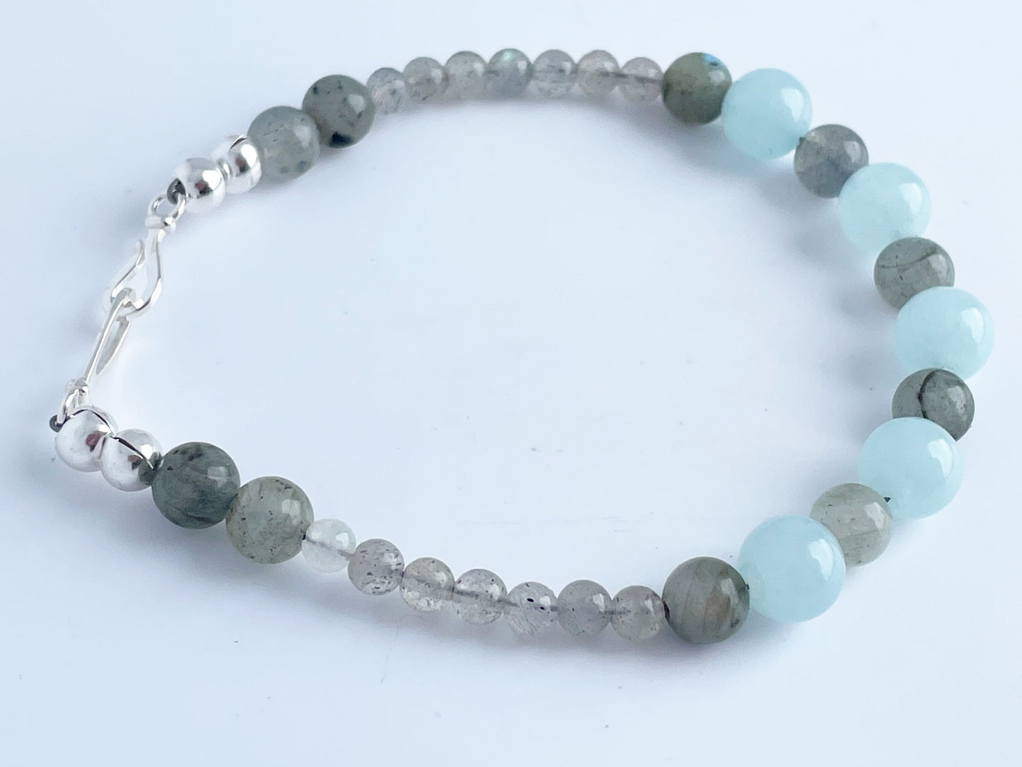 Gemstone Labradorite and Aquamarine Bracelet with Sterling Silver Clasp