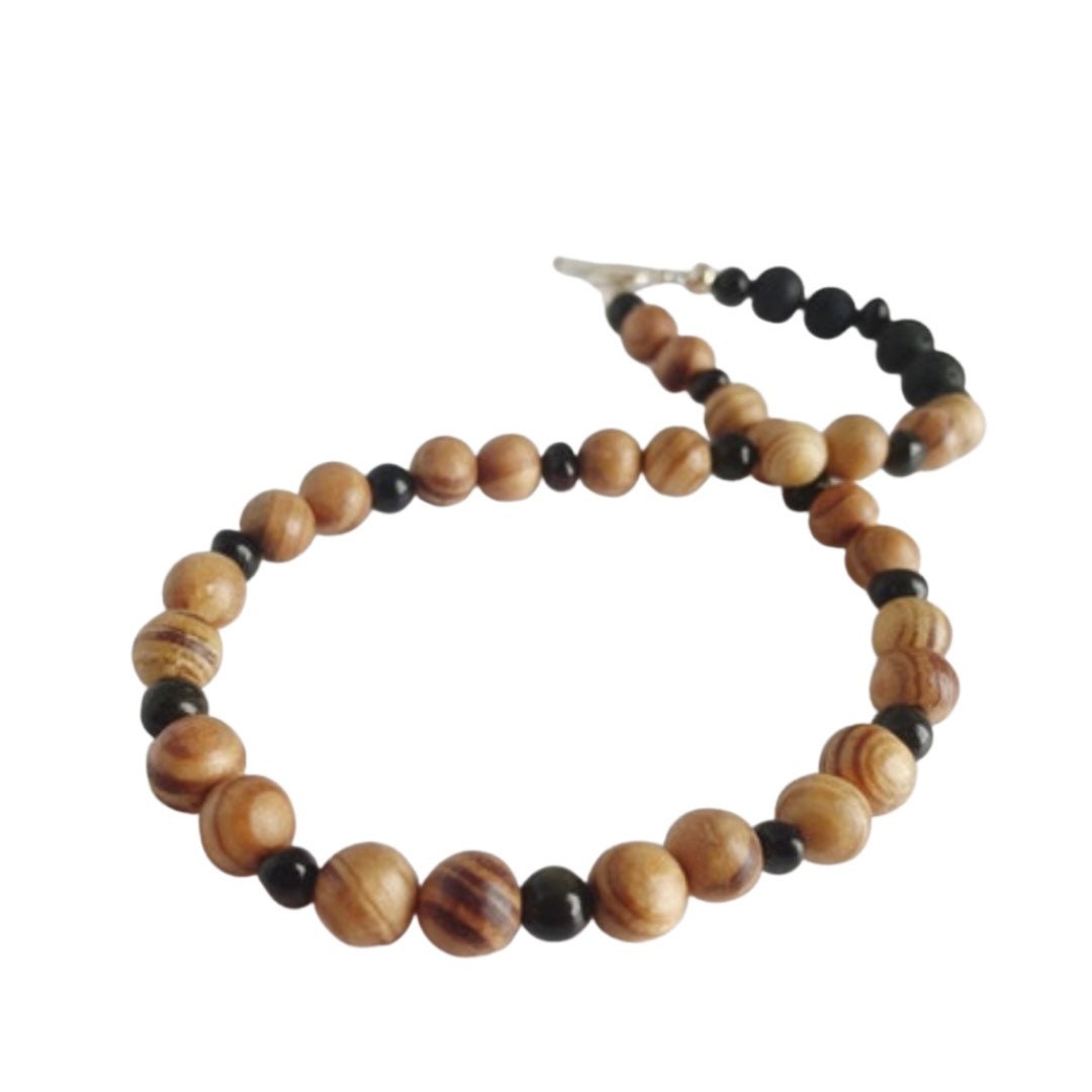 Rosewood, Gold Obsidian and Lava Beads  Breathbeads Mala.  Shades of brown and black.