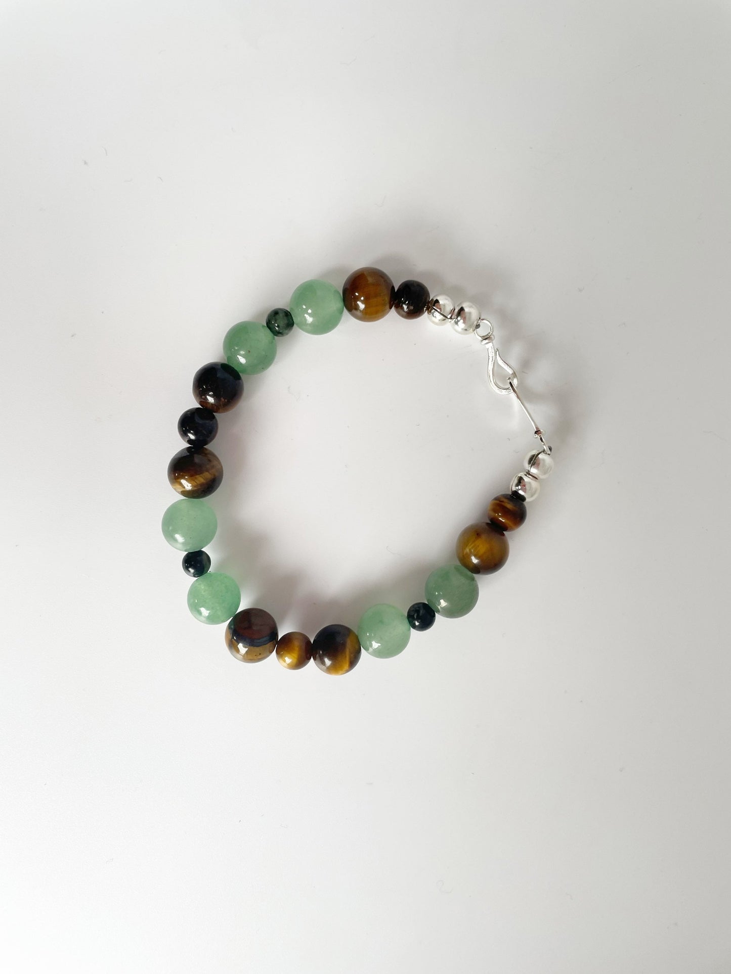 Tigers eye, Green Aventurine, and Kambaba Jasper Breathbeads Bracelet with Sterling Silver Clasp