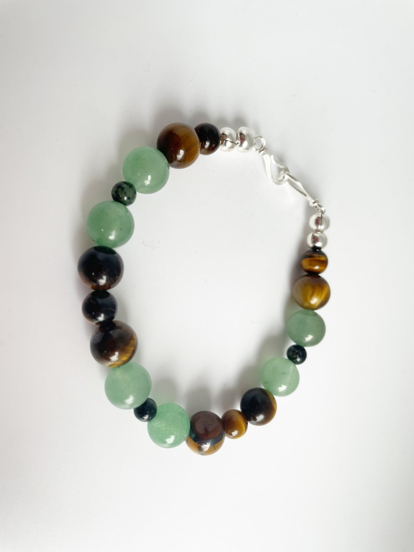 Tigers eye, Green Aventurine, and Kambaba Jasper Breathbeads Bracelet with Sterling Silver Clasp