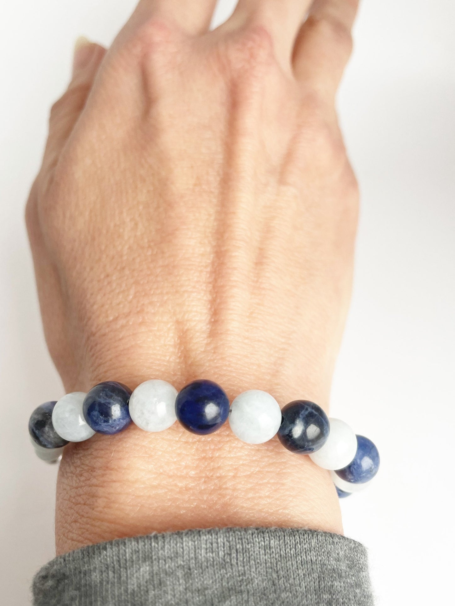 Sodalite and Aquamarine Gemstone Bracelet with Sterling Silver Clasp