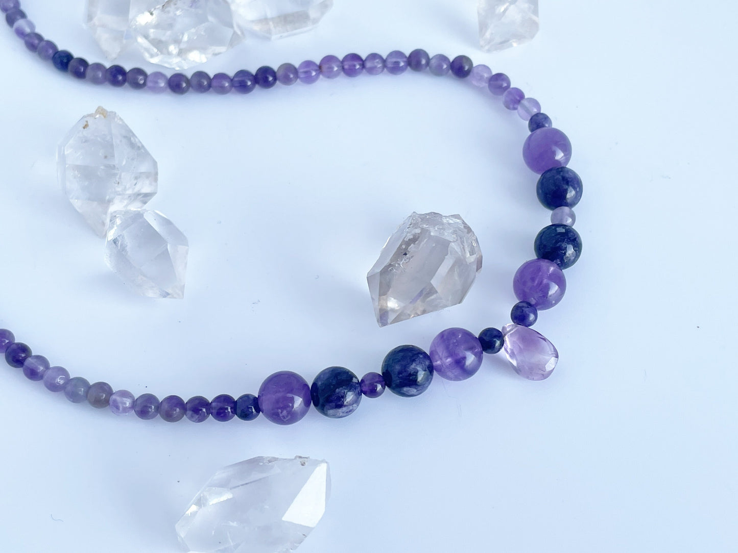 Gemstone Breathbeads Choker Necklace with Amethyst and Charoite