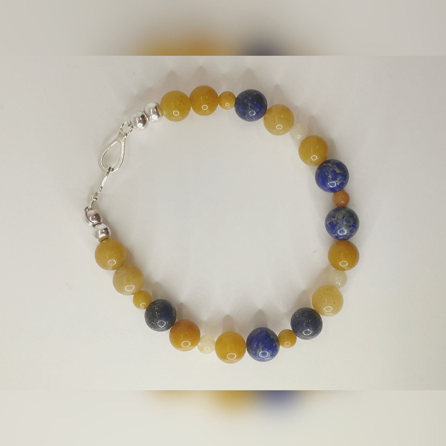 Gemstone BreathBeads Bracelet with Serpentine and Lapis, Sterling Silver Clasp