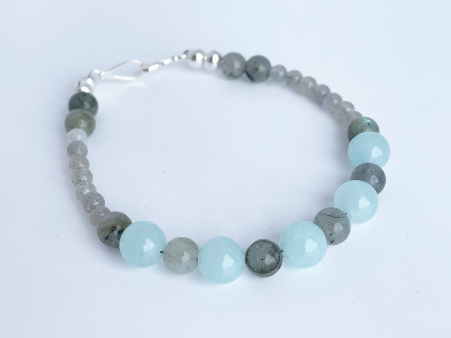 Gemstone Labradorite and Aquamarine Bracelet with Sterling Silver Clasp