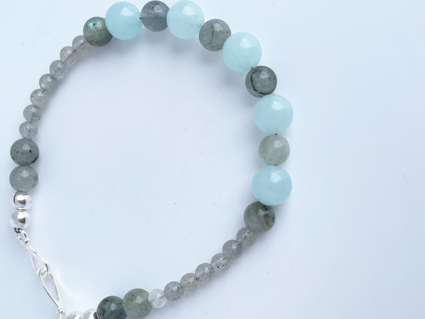 Gemstone Labradorite and Aquamarine Bracelet with Sterling Silver Clasp