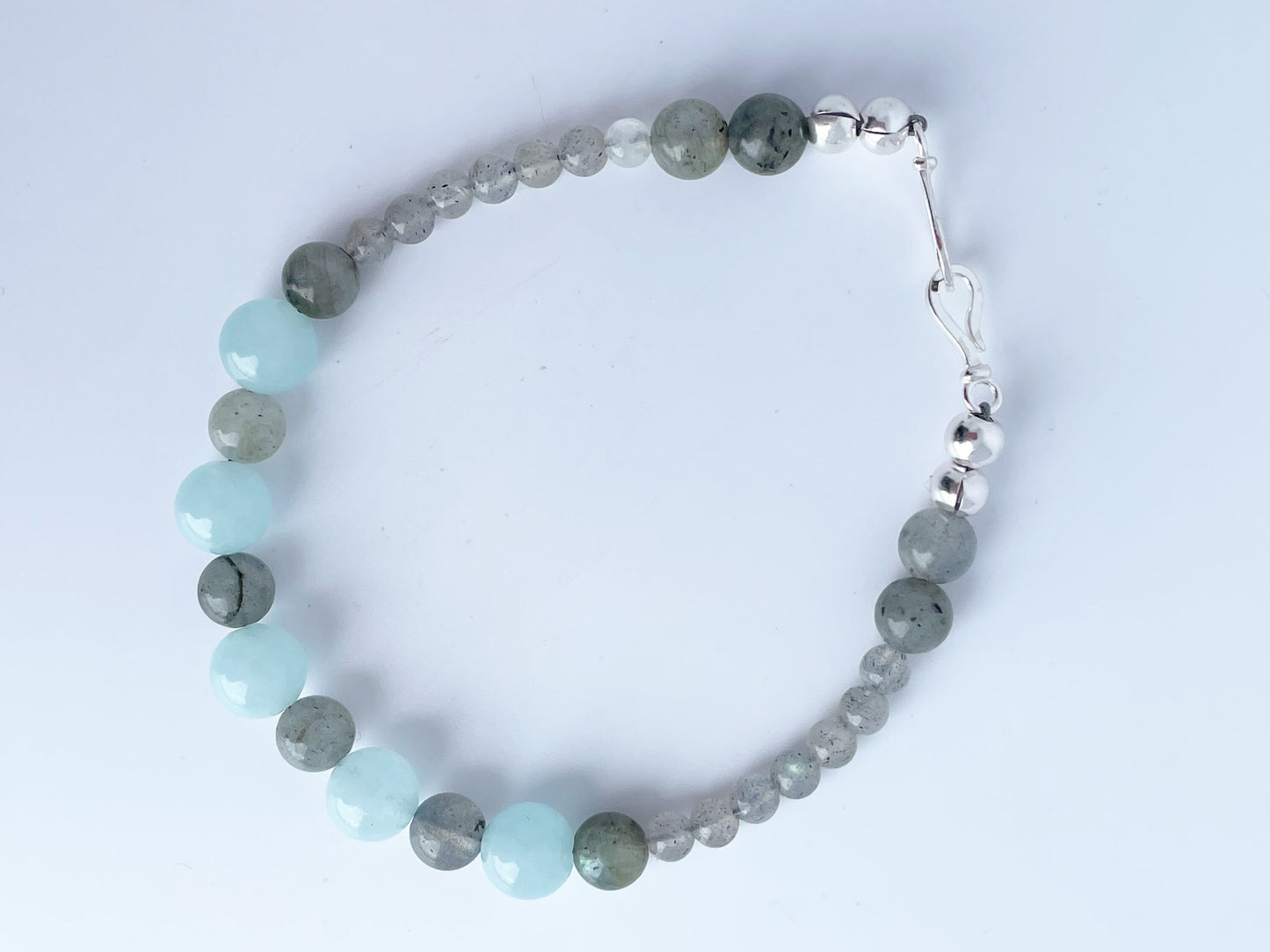 Gemstone Labradorite and Aquamarine Bracelet with Sterling Silver Clasp