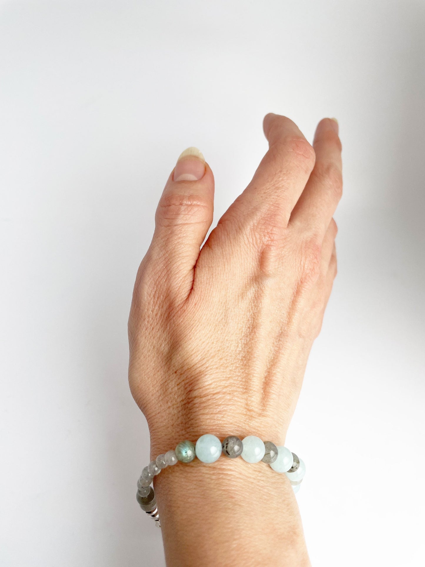 Gemstone Labradorite and Aquamarine Bracelet with Sterling Silver Clasp