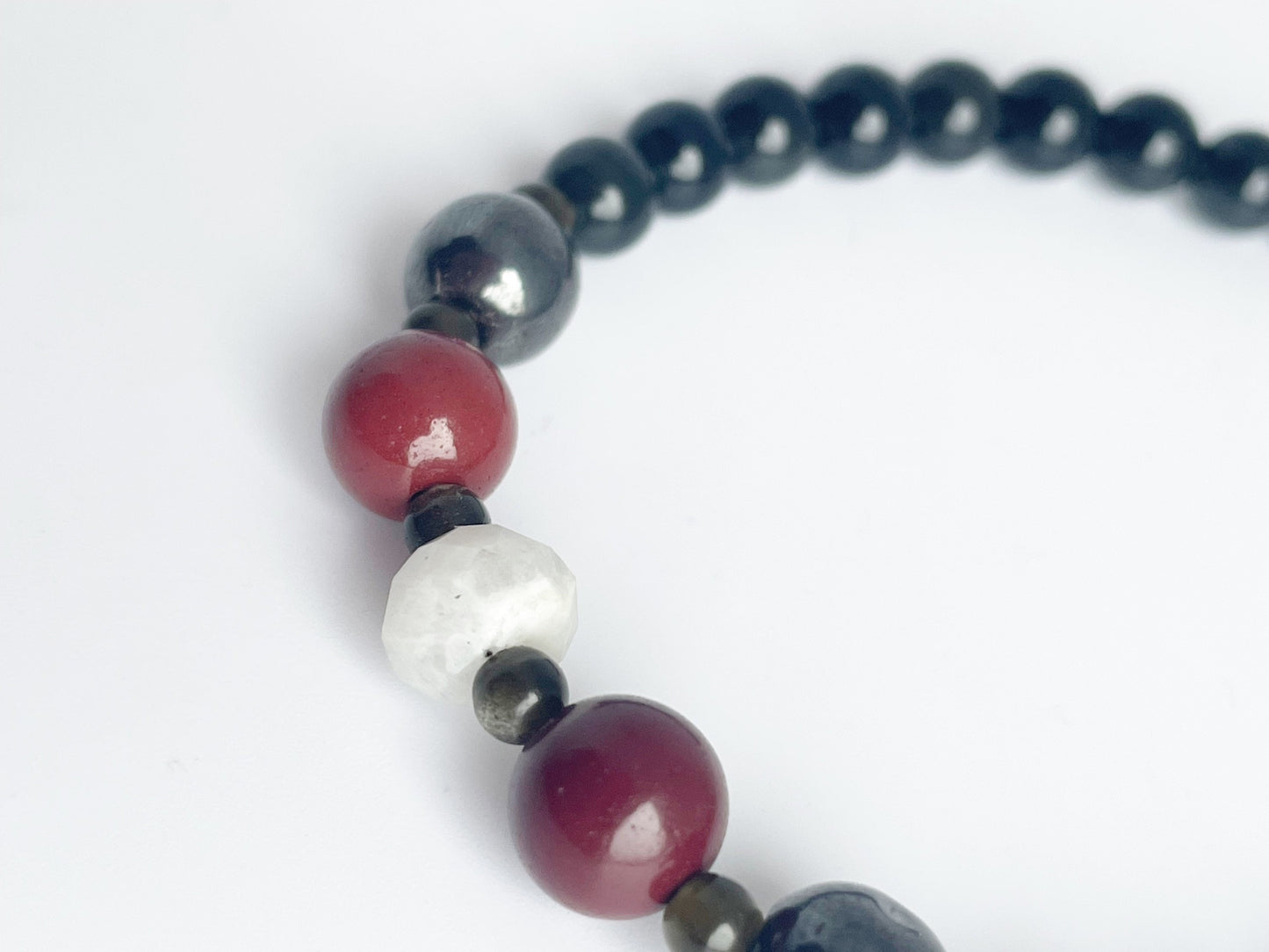 Gemstone Healing Bracelet with Sterling Silver Clasp. Faceted Moonstone, Gold Obsidian, Mookaite, Hematite