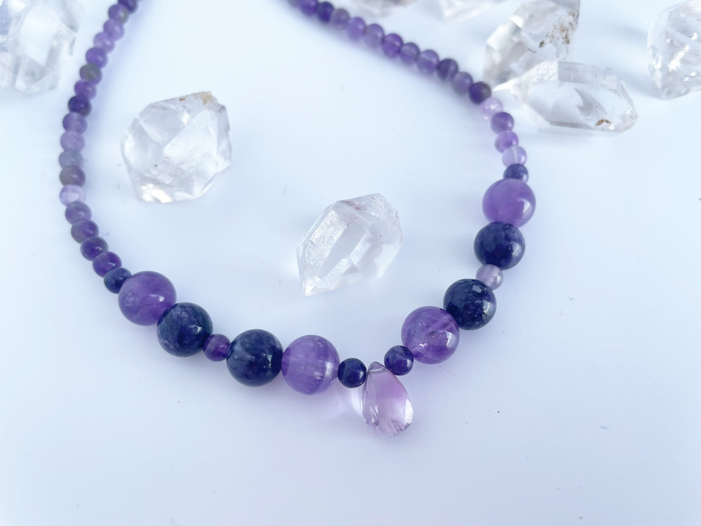 Gemstone Breathbeads Choker Necklace with Amethyst and Charoite