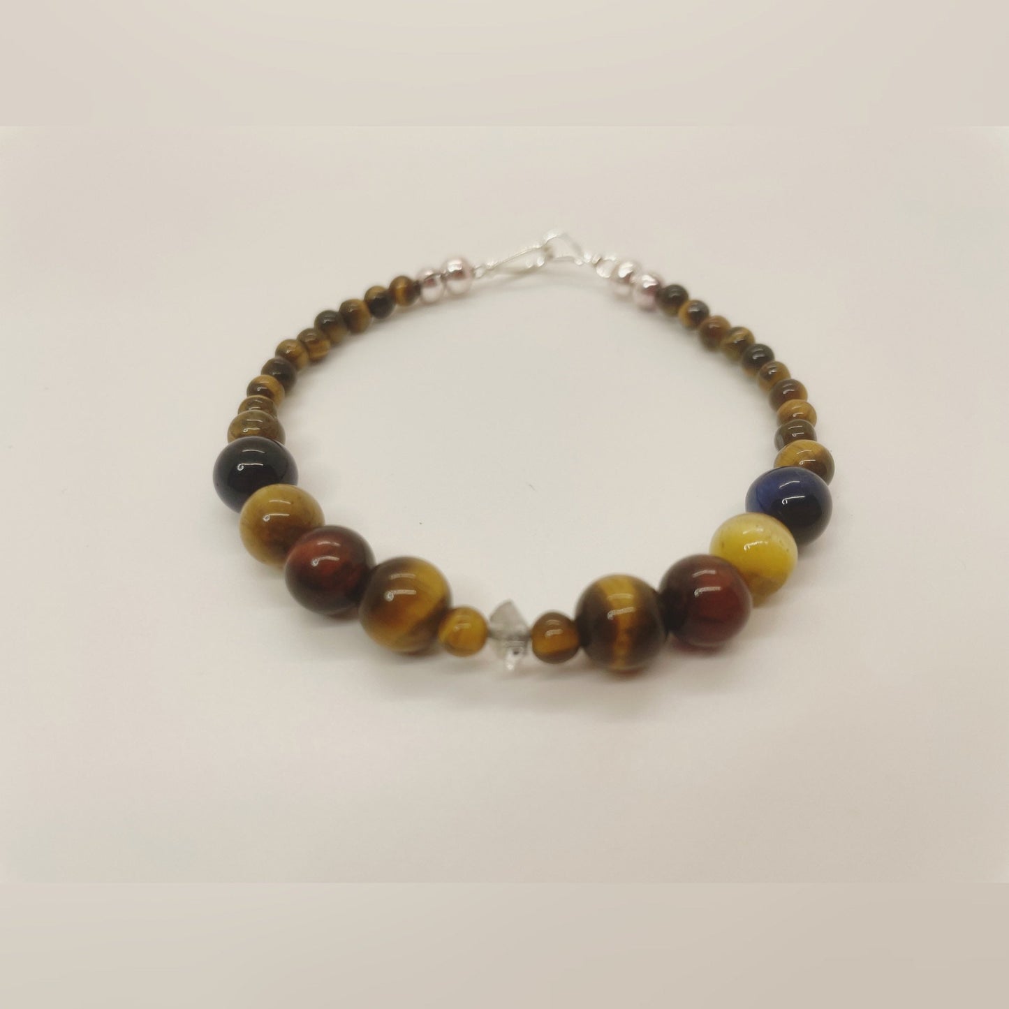 Gemstone Healing Bracelet. Tigers Eye and Herkimer Quartz with Sterling Silver