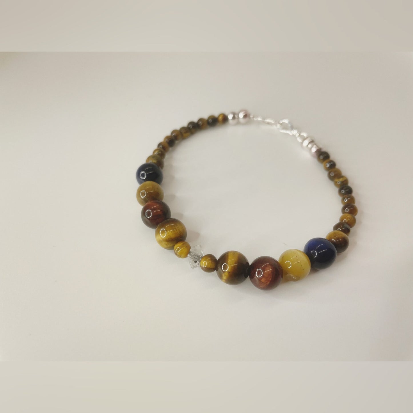 Gemstone Healing Bracelet. Tigers Eye and Herkimer Quartz with Sterling Silver