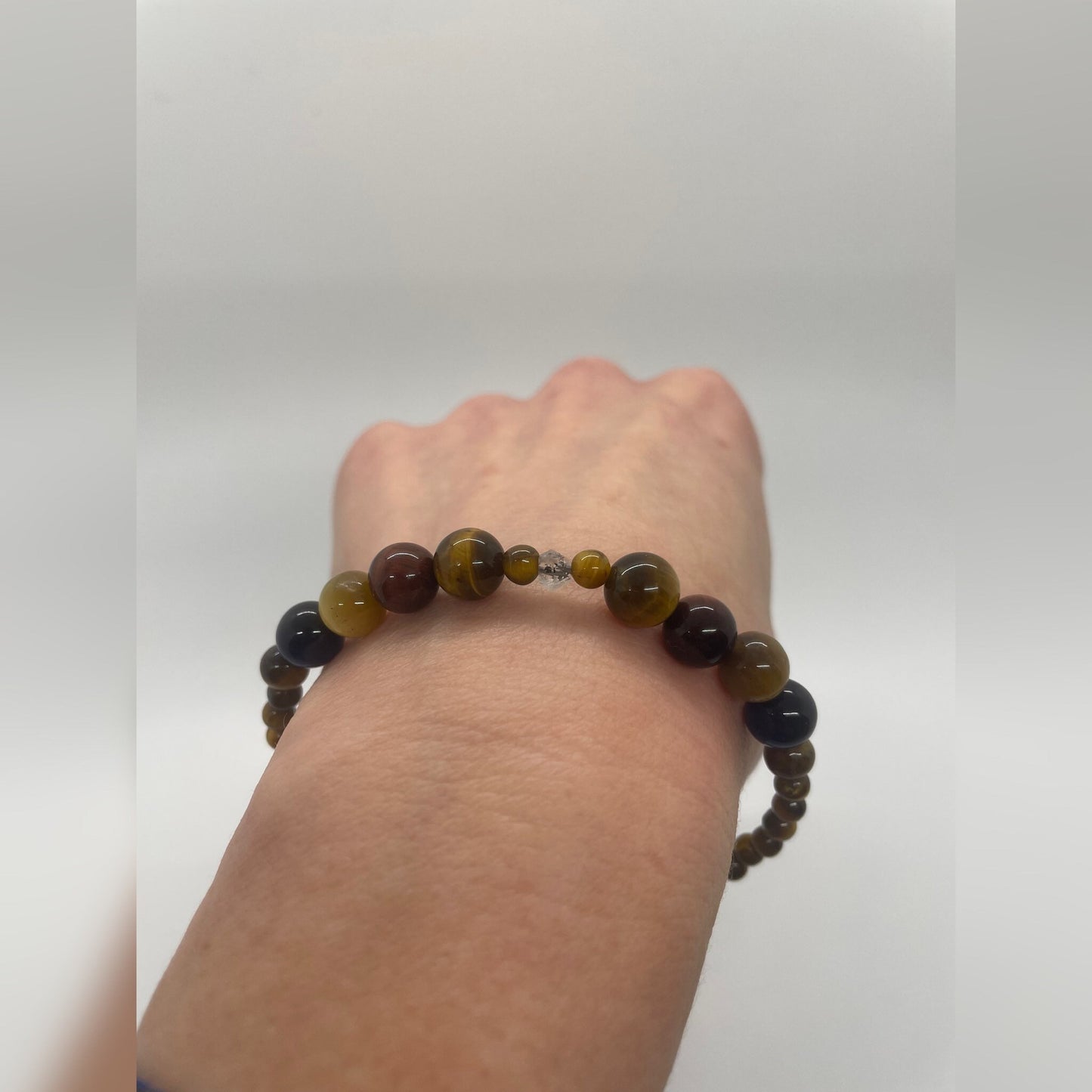 Gemstone Healing Bracelet. Tigers Eye and Herkimer Quartz with Sterling Silver