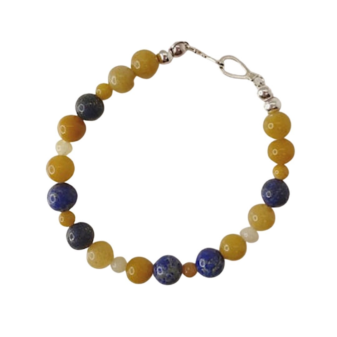 Gemstone BreathBeads Bracelet with Serpentine and Lapis, Sterling Silver Clasp