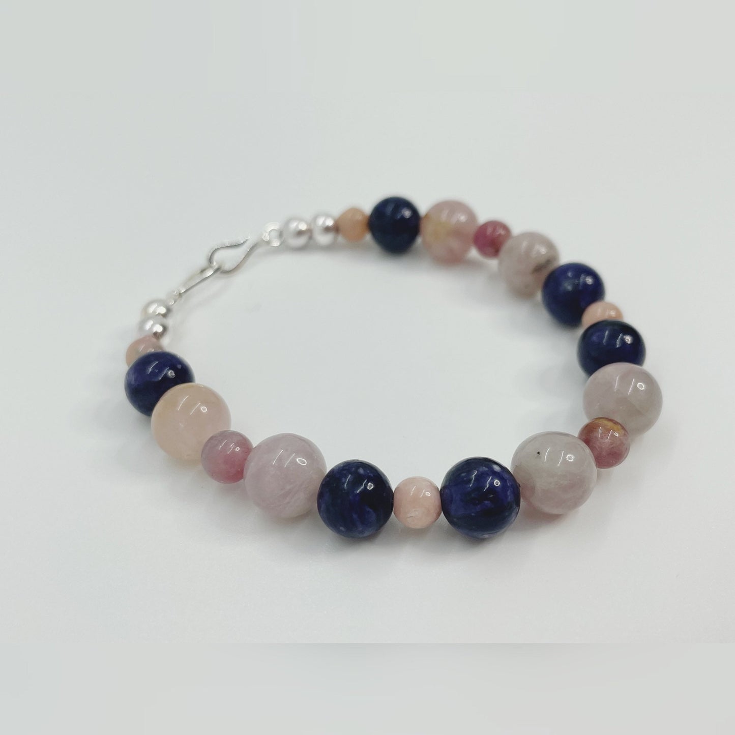 Breathbeads Gemstone Bracelet with Tourmaline, Rose Quartz, Charoite, Pink Opal and Sterling Silver