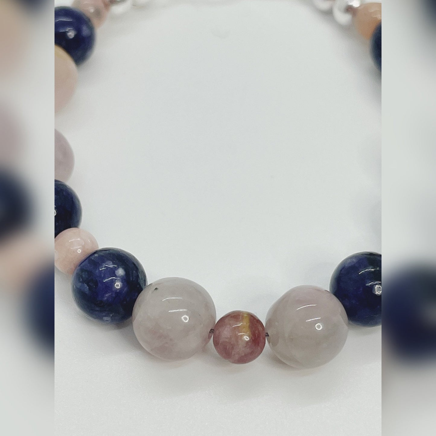 Breathbeads Gemstone Bracelet with Tourmaline, Rose Quartz, Charoite, Pink Opal and Sterling Silver