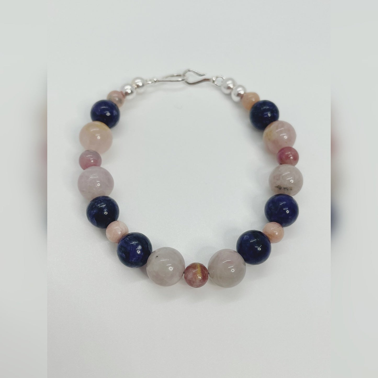 Breathbeads Gemstone Bracelet with Tourmaline, Rose Quartz, Charoite, Pink Opal and Sterling Silver