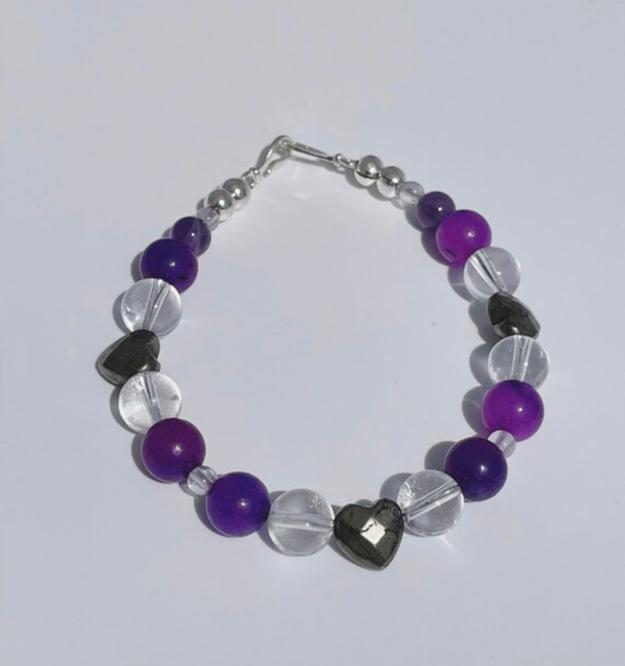 Sugalite, Iron Pyrite, Snow Quartz and Amethyst Breathbeads Gemstone Bracelet