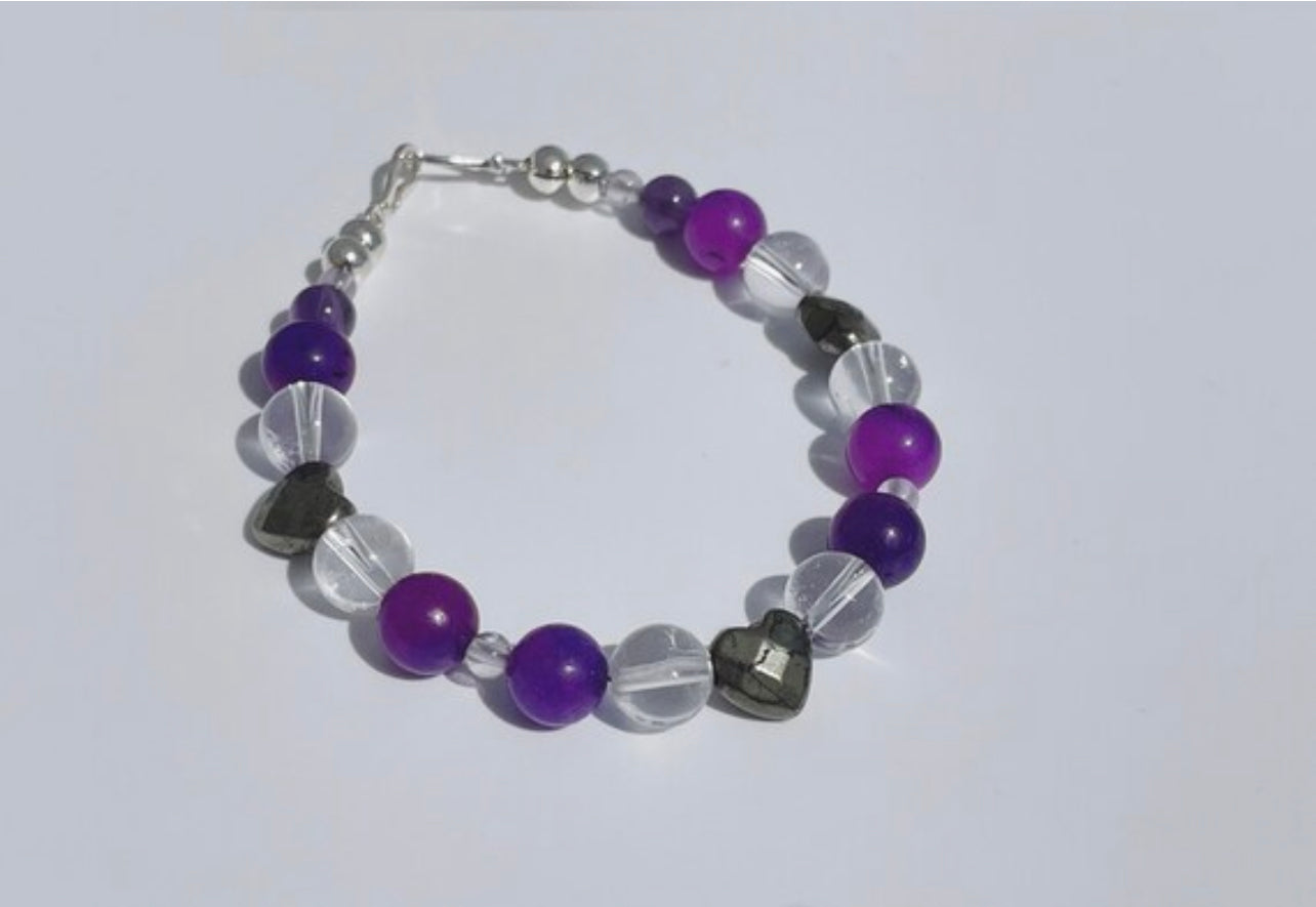 Sugalite, Iron Pyrite, Snow Quartz and Amethyst Breathbeads Gemstone Bracelet