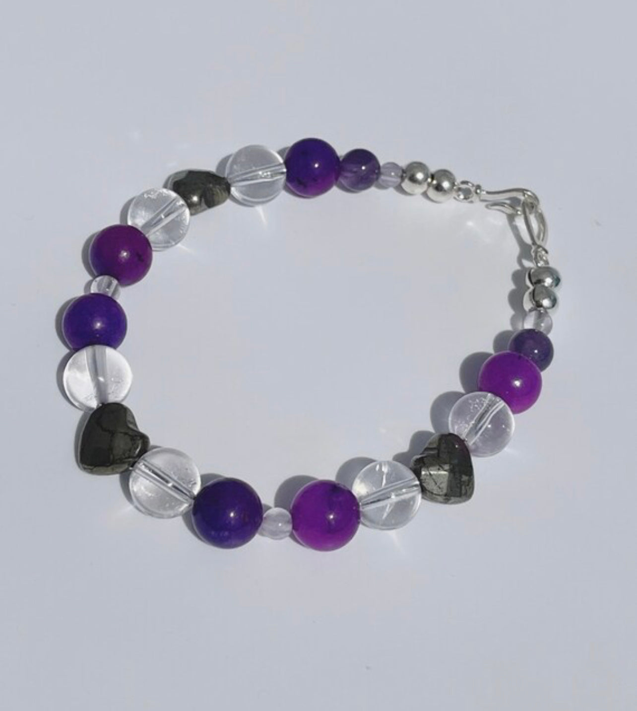 Sugalite, Iron Pyrite, Snow Quartz and Amethyst Breathbeads Gemstone Bracelet