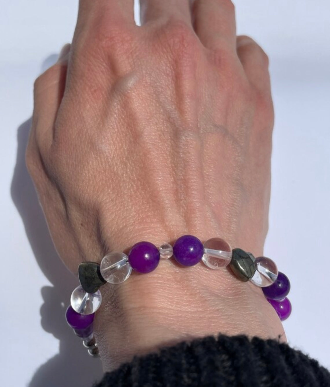 Sugalite, Iron Pyrite, Snow Quartz and Amethyst Breathbeads Gemstone Bracelet